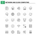 25 Network And Cloud Computing icon set. vector background Royalty Free Stock Photo