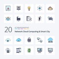 20 Network Cloud Computing And Smart City Line Filled Color icon Pack like lan  hosting secure lock Royalty Free Stock Photo