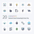 20 Network Cloud Computing And Smart City Line Filled Color icon Pack like lan  hosting secure lock Royalty Free Stock Photo