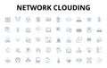 Network clouding linear icons set. Virtualization, Scalability, Elasticity, Automation, Provisioning, Orchestration