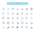 Network clouding linear icons set. Virtualization, Scalability, Elasticity, Automation, Provisioning, Orchestration