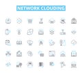 Network clouding linear icons set. Virtualization, Scalability, Elasticity, Automation, Provisioning, Orchestration