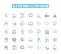 Network clouding linear icons set. Virtualization, Scalability, Elasticity, Automation, Provisioning, Orchestration