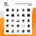 25 Network And Communications Icon Set. 100% Editable EPS 10 Files. Business Logo Concept Ideas Solid Glyph icon design Royalty Free Stock Photo