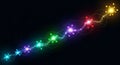 Colorful network connection with glowing nodes and particles against a dark background Royalty Free Stock Photo