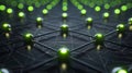 Network Connection: Green Nodes, Data Stream Concept, Neural Net, Abstract Technology Background, Connectivity System Royalty Free Stock Photo