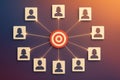Network connection of people to a central target with radiating lines center Royalty Free Stock Photo