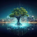Network connection technology or big data concept, blue cyber tree with futuristic element Royalty Free Stock Photo