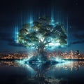 Network connection technology or big data concept, blue cyber tree with futuristic element Royalty Free Stock Photo