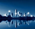 Network and Connection Technology Concept of Dallas Skyline Reflection at Dawn, Downtown Dallas, Texas, USA Royalty Free Stock Photo