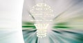 Network of connections forming a bulb over light trails against white technology background Royalty Free Stock Photo