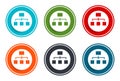 Network connections icon flat vector illustration design round buttons collection 6 concept colorful frame simple circle set Royalty Free Stock Photo