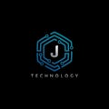 Hexagon Connection J Letter Technology Logo