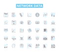 Network data linear icons set. Connectivity, Traffic, Latency, Throughput, Bandwidth, Nodes, Protocol line vector and
