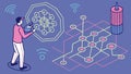 Network and data nodes, technology connection and data flow vector design Generative AI Royalty Free Stock Photo