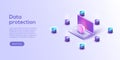 Network data security isometric vector illustration. Online server protection system concept with datacenter or