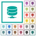 Network database flat color icons with quadrant frames Royalty Free Stock Photo