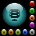 Network database icons in color illuminated glass buttons Royalty Free Stock Photo