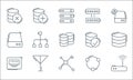 network and database line icons. linear set. quality vector line set such as router, network, chip, share, antenna, hard disk,
