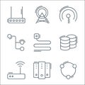 network and database line icons. linear set. quality vector line set such as share, server, router, database, phone cable,
