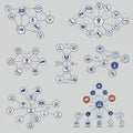 Network diagram of interconnected icons representing various concepts such as Royalty Free Stock Photo