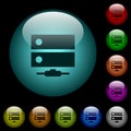 Network drive icons in color illuminated glass buttons