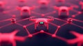 Network of drones interconnected via communication links, symbolizing aerial coordination