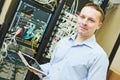 Network engineer admin at data center Royalty Free Stock Photo