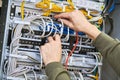 network engineer admin works with server equipment Royalty Free Stock Photo