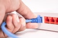 Network Engineer input UTP cable Royalty Free Stock Photo
