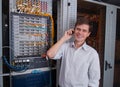 Network engineer in server room Royalty Free Stock Photo