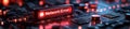 Network Error Alert on Circuit Board with Red Lights and Technology Elements