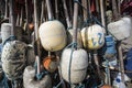 Network fishing drying on the beach in sunny day. Baltic Sea and