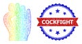 Network Fist Web Mesh Icon with Rainbow Gradient and Unclean Bicolor Cockfight Stamp