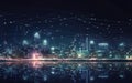 Network flow on night megapolis city, Internet of things, high speed connection, digital transformation, big data, generative AI Royalty Free Stock Photo