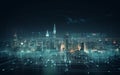 Network flow on night megapolis city, Internet of things, high speed connection, digital transformation, big data, generative AI Royalty Free Stock Photo