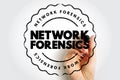 Network Forensics stamp with hand using marker, circular emblem signifying cyber investigation, data flow analysis, security event Royalty Free Stock Photo