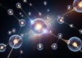 A network of glowing spheres interconnected by thin strands, resembling atoms or a molecular Royalty Free Stock Photo
