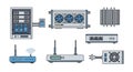 Network Hardware Collection: Servers, Routers, and Cooling Systems Royalty Free Stock Photo