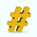 Network hashtag icon or online technology communication trend tag and social follow symbol. 3d illustration