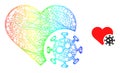 Network Heart Infection Mesh Icon with Rainbow Gradient