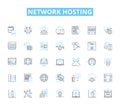 Network hosting linear icons set. Cloud, Server, Virtualization, Bandwidth, Colocation, Datacenter, Firewall line vector Royalty Free Stock Photo