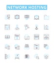 Network hosting vector line icons set. Webhosting, Cloudhosting, Networking, Colocation, Shared, Dedicated, Domains