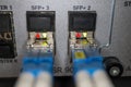 network hub switch and patch cables with lights Royalty Free Stock Photo
