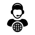 Network icon vector male customer service person profile symbol with headset for internet network online support in glyph pictogra Royalty Free Stock Photo