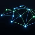 Network illustration featuring interconnected nodes on a dark Royalty Free Stock Photo