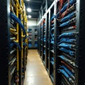 Network infrastructure setup, intricate cabling, deployment, switches Royalty Free Stock Photo
