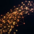 A network of interconnected glowing nodes forms a complex web against a dark