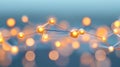 Network of interconnected golden glowing nodes on a blurred blue background, symbolizing advanced connectivity, data exchange,