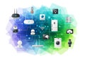 Network of interconnected smart home devices on an abstract Royalty Free Stock Photo